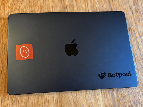 The stickers on 11 spots on my Mac, photographed by the seller